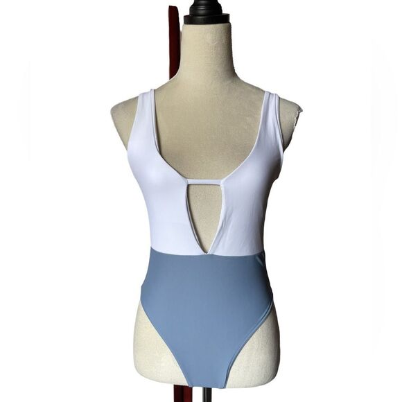 SHEIN Blue & White Color Block One Piece Bathing Suit (Medium) - Picture 4 of 10
